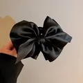Grand élastique à cheveux en satin noir plissé pour femme - 抓夹(7#)