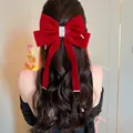 Barrette élégante avec grand nœud en velours rouge et accents de cristaux brillants - 镶钻长条蝴蝶结发夹(4#)