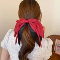 Pince à cheveux nœud rouge et noir élégante avec glands en perles pour une coiffure chic - 弹簧夹-长款人造珍珠(37#)