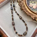 Vintage style tiger eye stone pendant necklace for women, elegant sweater chain jewelry - Rectangular Tiger Eye Sweater Chain (13#) / Gold Brown