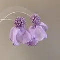 Elegant purple beaded chiffon flower tassel earrings with silver needles for women - Chiffon Flower Tassel Style (37# Silver Earring Post) / Purple