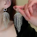Detailopname van zilverkleurige lange kwastoorbellen met sprankelende strass-steentjes voor dames. - Cirkel Kwastjesstijl (26#)