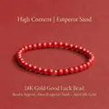 Elegantes rotes Zinnober-Perlenarmband mit einer 18K Gold-Glücksperle für Damen - 116 Armband - 4mm Zinnober Stil / Rot