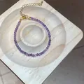 Elegantes facettiertes lila Amethyst-Perlenarmband mit vergoldeter Verlängerungskette für Damen - 121 Armband Stil / Lila