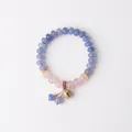 Elegantes Kristallperlenarmband mit blauen und rosa Steinen und dekorativem Glockenanhänger - 4# Armband - Glockenanhänger Geschenkbox / Blau-Rosa