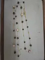 Vintage palace style long necklace with tiger eye stones and pearls on gold chain - Artificial Pearl Metal Bead Long Chain (55#) / Gold Brown