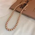 Elegant champagne-colored pearl necklace with gold-tone adjustable extender chain for women - 10# Necklace (HN4646) / 8mm/Pack / Champagne