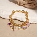 Ocean series gold charm bracelet with starfish, dolphin and seashell enamel pendants - Dolphin Charm Bracelet (HB2985) / Gold Purple