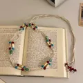 Boho tailleketting met kleurrijke houten kralen en gevlochten henneptouw, lengte van 170 cm. - 170cm / Wit