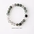 Kristallarmband mit grünem Phantom und minimalistischem silbernem Blumenanhänger - 53# Armband - Kleeblatt-Anhänger - Exquisite Geschenkbox / 8mm / Grün