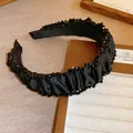 Elegante cerchietto nero arricciato in tessuto con bordo in perline sfaccettate donna - Cerchietto Plissettato con Perline (30#)