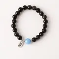 Handgemachtes Perlenarmband mit schwarzem Obsidian und hellblauem Aquamarin-Anhänger - 55# Armband - Glücksanhänger - Exquisite Geschenkbox / Schwarz-Blau