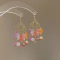 Pendientes de borla estilo dopamina con cuentas de colores y lentejuelas de flores oro - Dorado Multicolor Flor (40#)