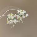 Elegant white floral tassel earrings with green glass beads and S925 silver pins - Floral Tassel (64#)