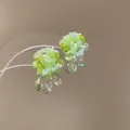 Handmade green beaded flower cluster earrings with shimmering crystal teardrop tassels - Flower Cluster Style (69#)