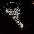 Sparkling rhinestone slave bracelet with ring, elegant hand jewelry for formal parties - Silver