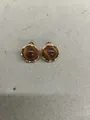 Vintage Maillard brown resin stud earrings with irregular gold plating for women - Scalloped Round Style (HE29565-4)