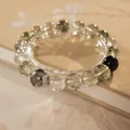 Elegantes grünes Kristallperlenarmband mit silbernem Zirkonia-Blumenanhänger und schwarzer Perle - 115# Zirkonia-Blumen-Stil (Mit exquisiter Geschenkbox) / 10mm / Grün