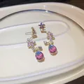 Eleganti orecchini a fiore in zircone con cristalli a goccia sfumati rosa e viola - 2# Perno in argento - Stile Fiore / Viola