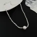 Elegant silver geometric necklace featuring a large white pearl pendant SKU - Pearl Triangle Style (9#) / Silver