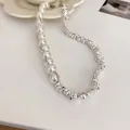 Elegant silver geometric necklace with pearls and irregular metallic beads - Half Pearl Geometric Style (10#) / Silver