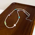 Elegant silver geometric necklace featuring colorful gemstone beads and minimalist choker design - Splicing Pearl Crushed Stone Style (36#) / Silver