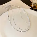 Minimalist double-layer silver geometric necklace featuring square beads and sleek chain - Double Layer Style (14#) / Silver
