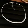 Silver geometric textured chain necklace with elegant white pearls for women - Baroque Pearl Style (15#) / Silver