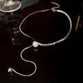 Elegant silver geometric necklace with a large pearl drop and minimalist crystal accents - Triangle Pull-out Style (19#) / Silver