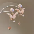 Eleganti orecchini a goccia con nappe in cristallo rosa e perle in stile fata dolce - 53# Silver Post - Matte Petal Style / Rosa
