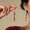Exquisite floral tassel earrings featuring red beads and white pearls for women - 50# Ear Hook - Gold Red Blue
