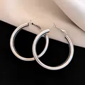 Grandes boucles d'oreilles créoles classiques argentées polies pour la mode féminine - Grand Anneau Poli Argenté (16#) / Argent-Anneau