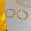 Close-up of elegant gold twisted hoop earrings with a shiny metallic finish. - Style 34 / Small / Gold