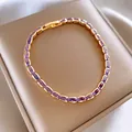 Élégant bracelet tennis plaqué or avec pierres de zircone cubique violettes ovales - Style Incrusté (7#)