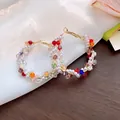 Handcrafted hoop earrings with colorful crystals and white pearls on gold wire - Faux Pearl Decoration / Small / Colorful