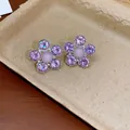 Elegantes pendientes de botón en forma de flor con cristaux violetas y perla rosa plata - Estilo de Flor de Cristal de Seis Pétalos (116#) / Púrpura