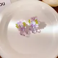 Pendientes de flores con cuentas hechos a mano con borlas moradas y agujas de plata. - Estilo de Borla de Gota de Flor de Lentejuelas de Cuentas(81#) / Púrpura