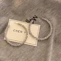 Minimalist silver needle hoop earrings fully encrusted with sparkling rhinestones - 38# Silver Post Style (6.2cm)(38#) / 6.2cm / Silver