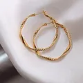Elegant gold-plated twisted hoop earrings with diamond-cut texture for women jewelry - 39# Steel Post Style (4.6cm)(39#) / 4.6cm / Gold