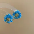 Elegantes pendientes de botón con forma de flor azul brillante y detalles dorados - Estilo de Flor de Lentejuelas y Cuentas(88#) / Azul