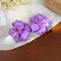Elegantes pendientes de botón flor morada estilo bosque con centros de cuentas y plata - Estilo de Cuentas de Pétalos Escalonados en 3D(104#) / Púrpura