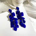 Detailed close-up of elegant royal blue petal tassel earrings on white background - Royal Blue Series Style 1 (A764)