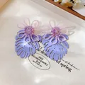 Elegantes pendientes de flores de cuentas púrpuras con diseño de hoja de monstera. - Estilo de Ramo de Flores Tejido Púrpura (121#) / Púrpura
