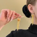 Sparkling zircon flower earrings with elegant gold tassel fringe for a luxury look - 53# Silver Pin-Gold (Real Gold Plated)