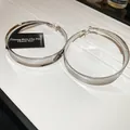 Polished silver-tone wide flat hoop earrings with a minimalist French style design - 67# Silver Post Style (8.4cm)(67#) / 8.4cm / Silver