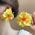 Pendientes de botón con flores amarillas extragrandes estilo vacaciones de bosque Mori - Estilo de Flor Amarilla Grande (105# Poste de Plata) / Amarillo
