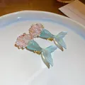 Elegant mermaid tail hair clip featuring pink beaded flowers and faux pearls accessory - 45# Mermaid Tail Duckbill Clip (1 Pair) / Blue Pink