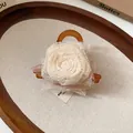 Elegant off-white lace rose hair claw clip with amber resin base for stylish daily wear - 57# Lace Rose Hair Claw (Single Piece) / White