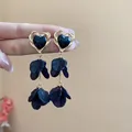 Elegant black petal tassel drop earrings featuring a gold heart design for women - 91# Black Heart Petal Tassel Style / Black