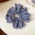 Oversized blue and white gingham checkered fabric scrunchie hair tie accessory for women - 60# Large Gingham Scrunchie (Single Piece) / Blue & White Plaid